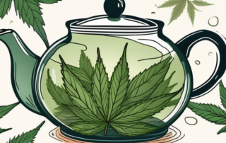 Fresh hemp leaves steeping in a teapot