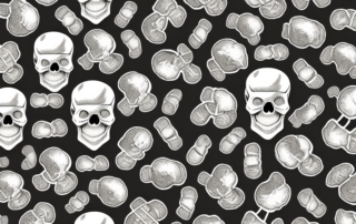 Various hemp seeds surrounded by symbols of health hazards like a skull