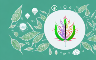 A cbd oil dropper and various symbols representing health and wellness