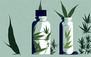 A slim silhouette standing beside a hemp oil bottle