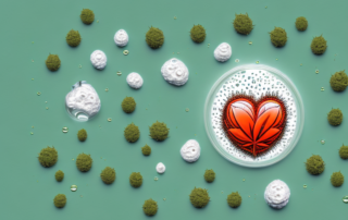 A hemp plant with droplets of oil emanating from it