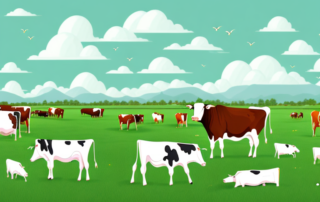 A healthy and robust herd of cows grazing on a vibrant green pasture