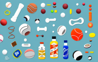 Various sports equipment like a football