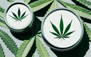 A cbd salve jar with a cannabis leaf on it