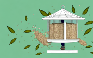 Cheerful birds feasting on hemp seeds in a bird feeder