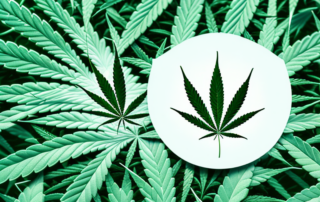 A cannabis leaf sitting on top of a droplet of oil