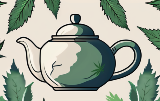 A teapot with a cannabis leaf on it