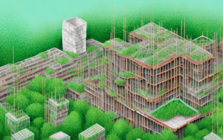A construction site with buildings being built from unique