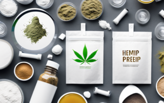 Various types of hemp protein products lined up for comparison