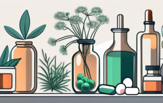 A variety of medicinal bottles and pills