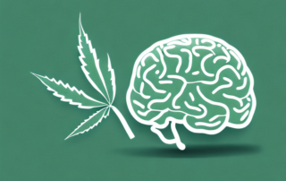 A cannabis leaf gently touching a stylized