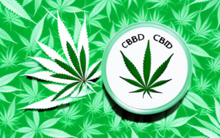 A cbd cream jar with a cannabis leaf symbol on it