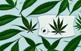 A cannabis plant with its leaves subtly shaped like pain relief symbols