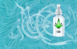 A cbd oil bottle with a hemp leaf and some symbolic representation of nerve pain