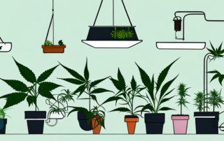 An indoor gardening setup with various equipment like grow lights