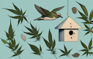 Several different types of birds perched on a hemp plant
