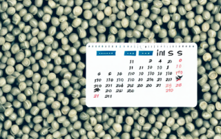 A variety of hemp seeds scattered on a calendar