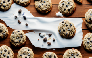 Freshly baked hemp cookies on a rustic wooden table