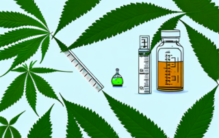 A dropper releasing hemp oil drops into a glass of water