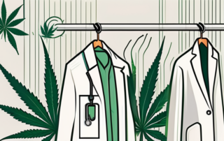 A doctor's white coat hanging on a hook