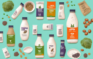 A carton of hemp milk sitting on a shelf in a supermarket