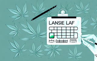 A cannabis leaf with a scientific calculator and a magnifying glass