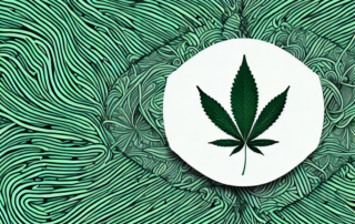 A cannabis leaf juxtaposed with a stylized