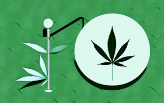 A cannabis leaf balancing on a scale against a sickly green swirl