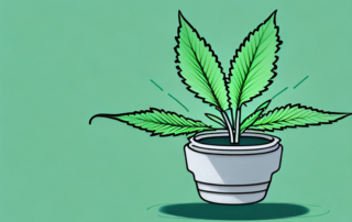A three-week-old cannabis plant in a pot