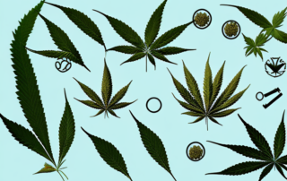 A hemp plant with various parts highlighted