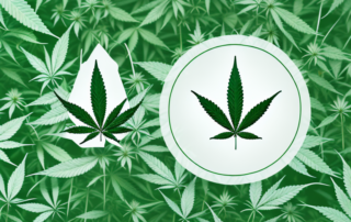 A cannabis plant with its leaves intertwined with symbols of medicine like a caduceus or a medicine bottle