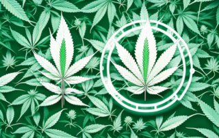 A cannabis leaf overlaid with medical symbols like a caduceus and a pain scale