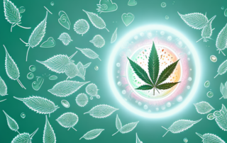 A hemp oil bottle with radiant light emanating from it