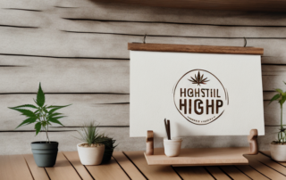 A variety of high-quality hemp products displayed on a rustic wooden shelf against the backdrop of a minimalist