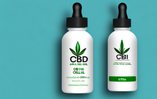 A cbd oil dropper bottle with a few drops falling into a glowing outline of a human body