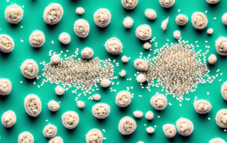 Peeled hemp seeds scattered on a surface