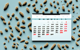 A variety of hemp seeds scattered on a calendar