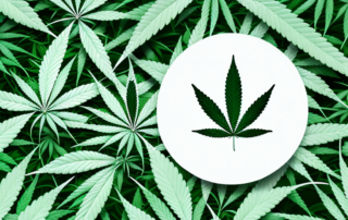 A cannabis leaf intertwined with a medical cross symbol