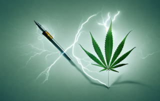 A cannabis leaf and a symbolic representation of pain