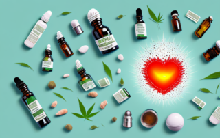 A bottle of hemp oil surrounded by various items it can be beneficial for