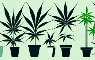 A few male cannabis plants in a simple indoor setting