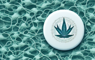 A thc tablet surrounded by symbolic imagery of relief