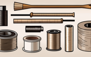 Different tools and materials needed for sealing threads with hemp