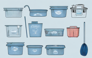 Various plastic household items such as a plastic broom