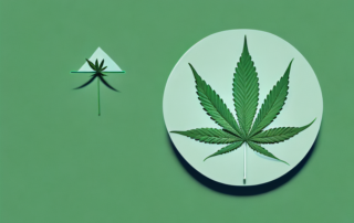 A cannabis leaf balancing on a scale against a nauseous-looking stomach