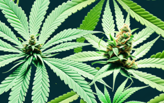 A cannabis plant in various stages of growth