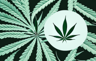 A cannabis plant with its leaves gently caressing a symbolic representation of pain