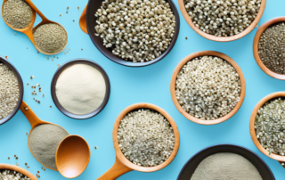 Various stages of preparing hemp seeds