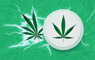 A cannabis leaf with visual symbols of pain (like lightning bolts) emanating from it