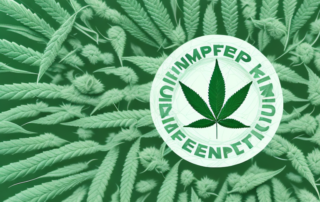 A hemp plant with different parts highlighted to represent its various properties